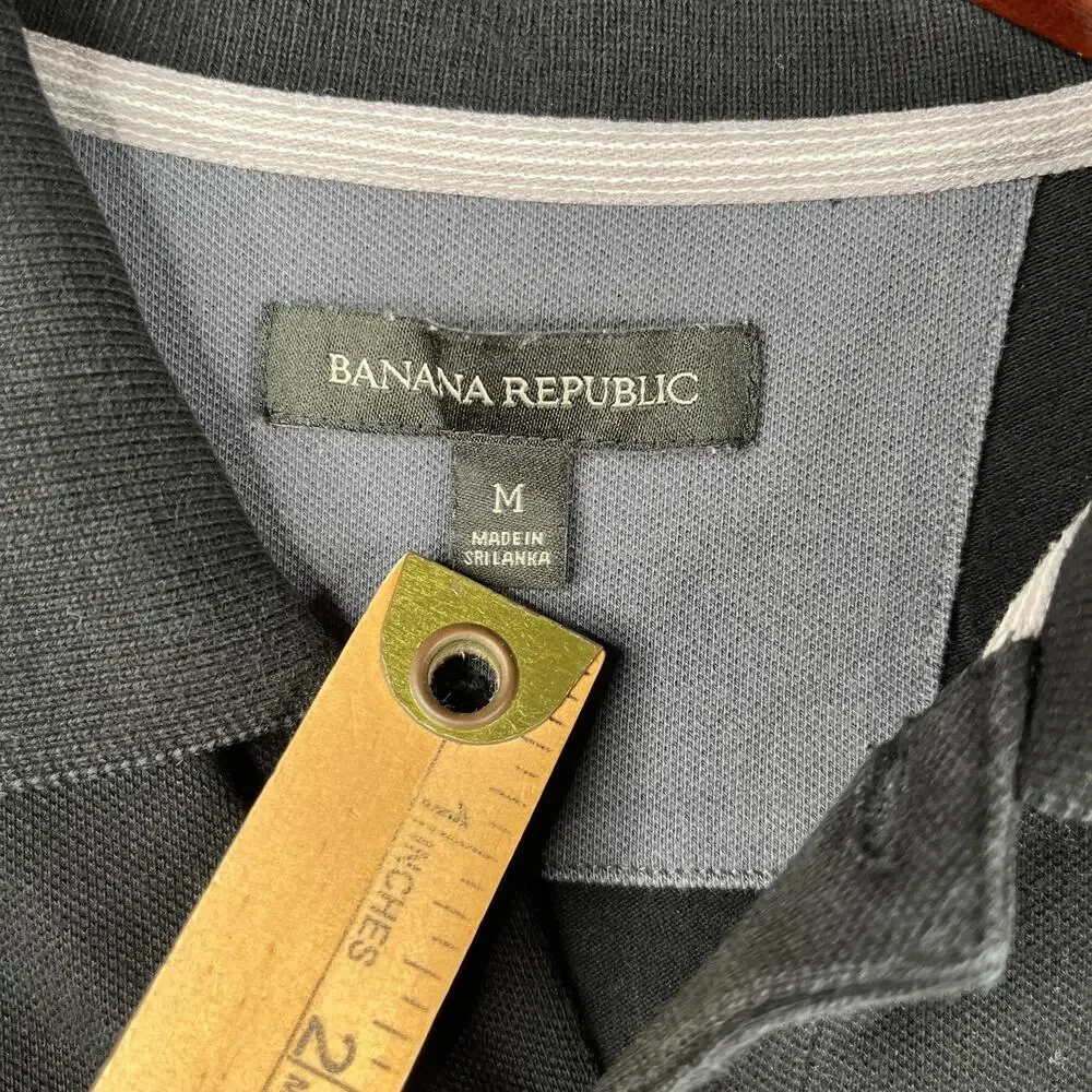 Banana Republic Casual Polo Shirt Black Embroidered Logo Classic Mens Medium